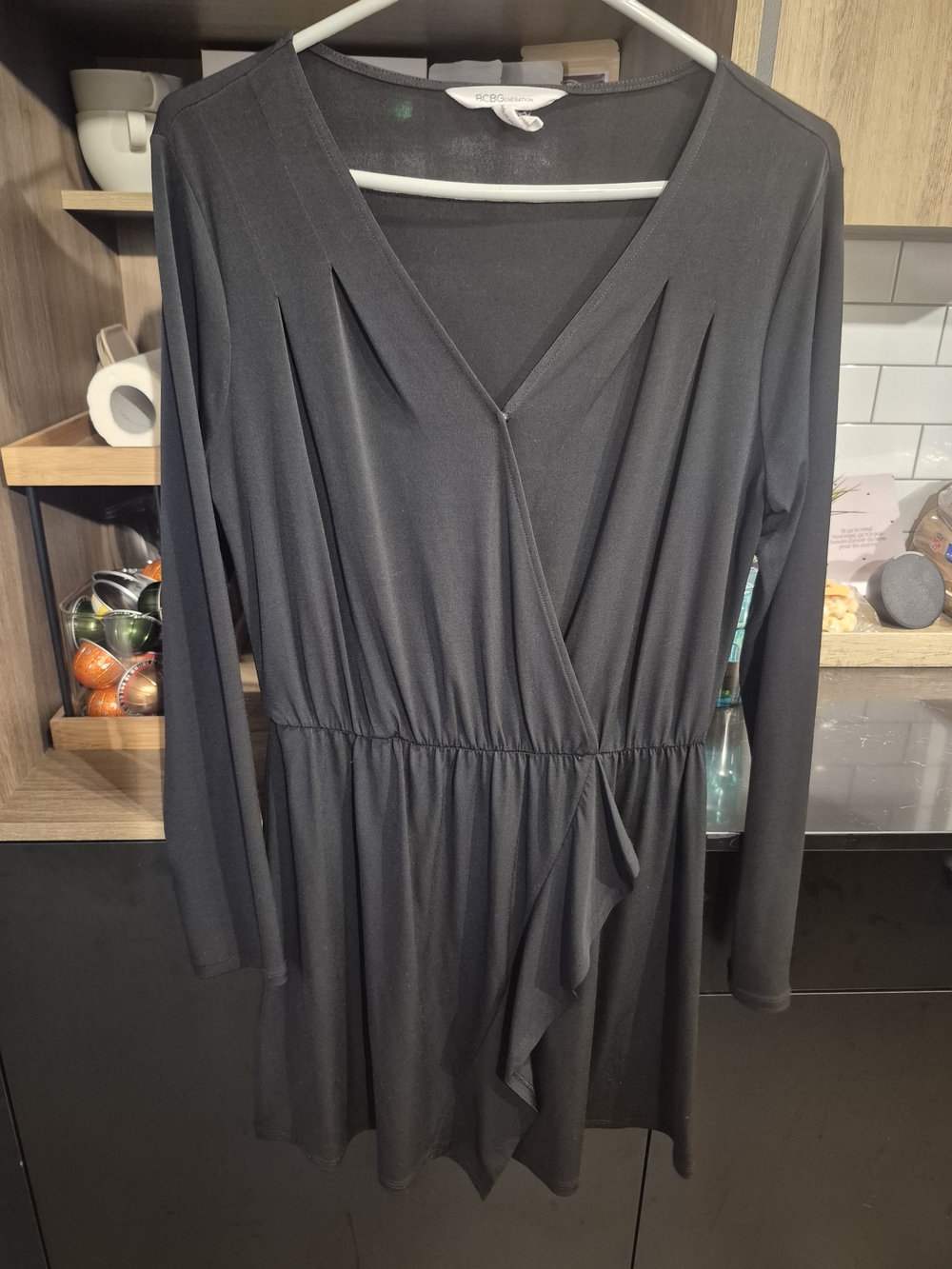 BCBGeneration Black Long-Sleeve Faux-Wrap Dress